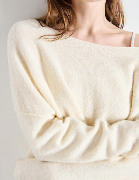 American Vintage Pull Femme Col Bateau Damsville Beige Chiné - 4