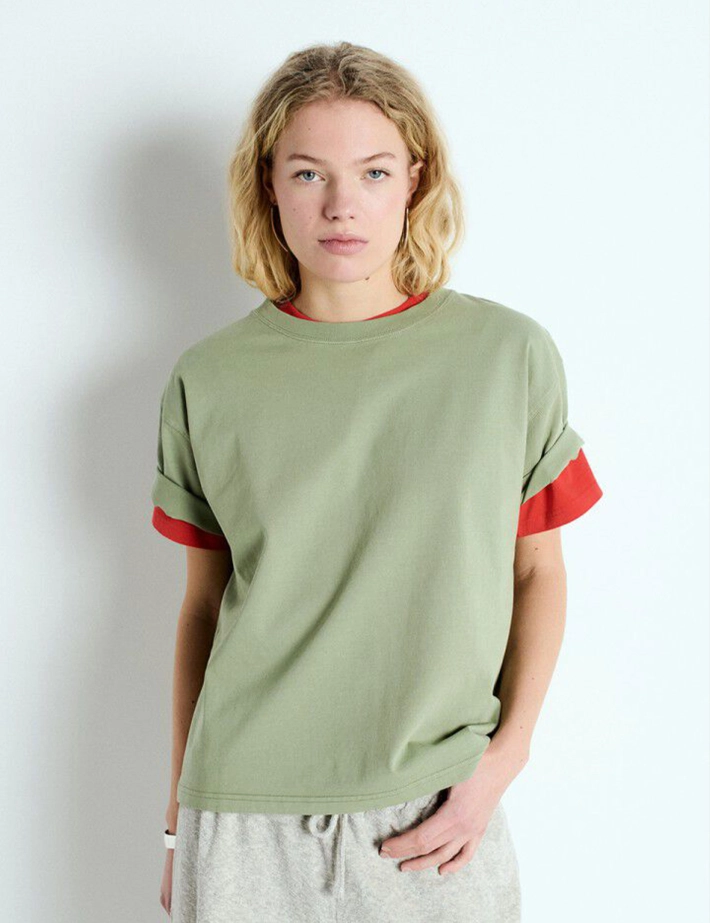 American Vintage T-Shirt Droit Femme Fizvalley Kaki