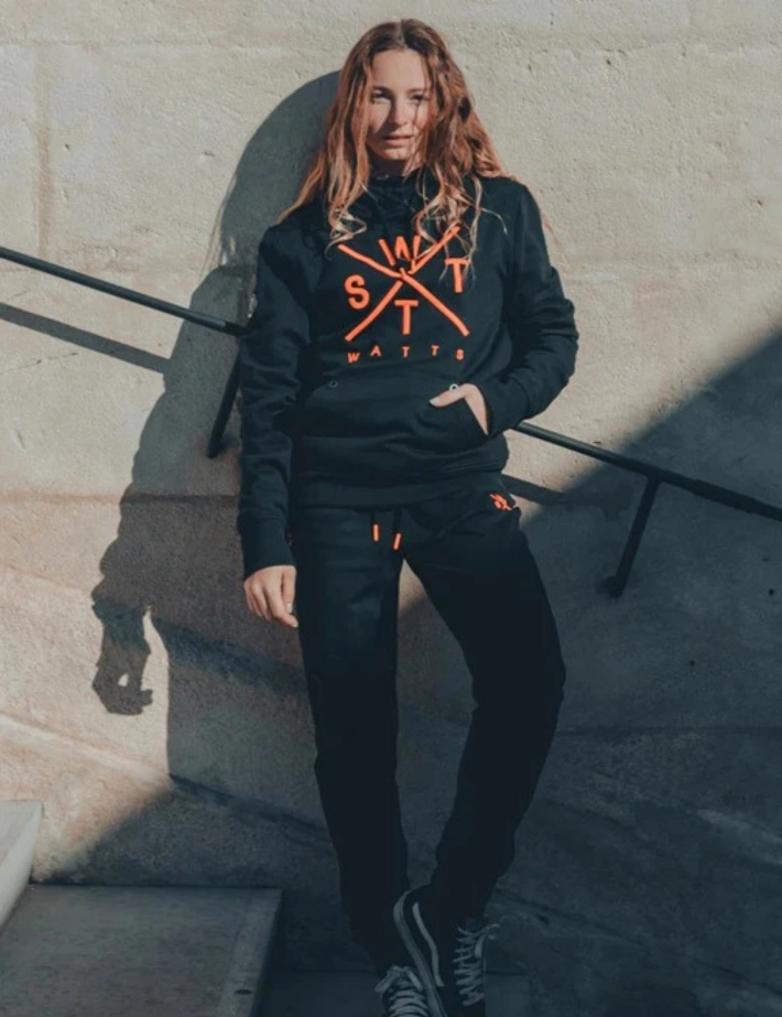 WATTS Sweat Capuche Logo Brodé Noir Orange Fluo - 3