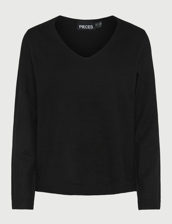 PIECES T-Shirt Manches Longues Col V Bree Noir