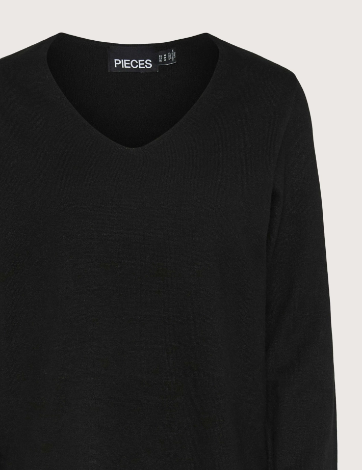 PIECES T-Shirt Manches Longues Col V Bree Noir - 3
