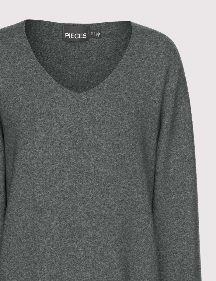 PIECES T-Shirt Manches Longues Col V Bree Anthracite - 3