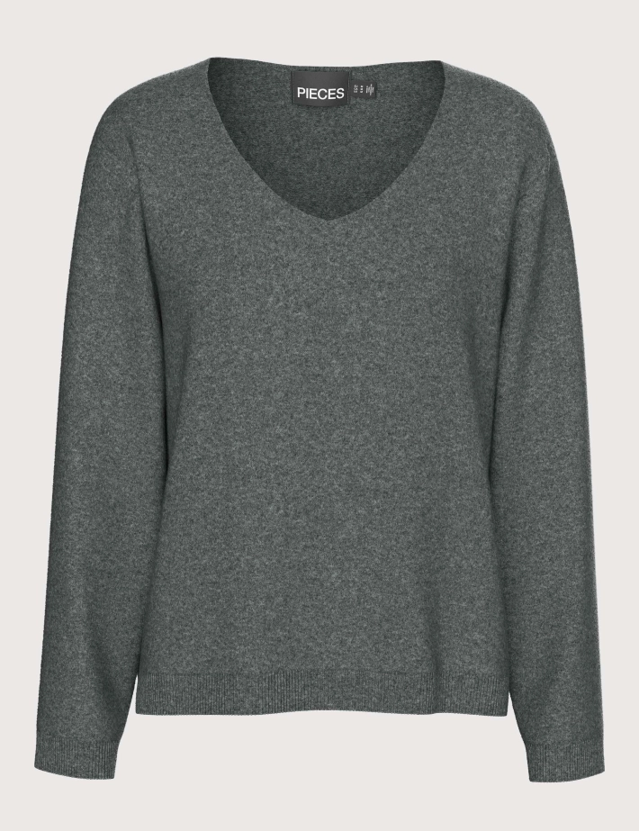 PIECES T-Shirt Manches Longues Col V Bree Anthracite