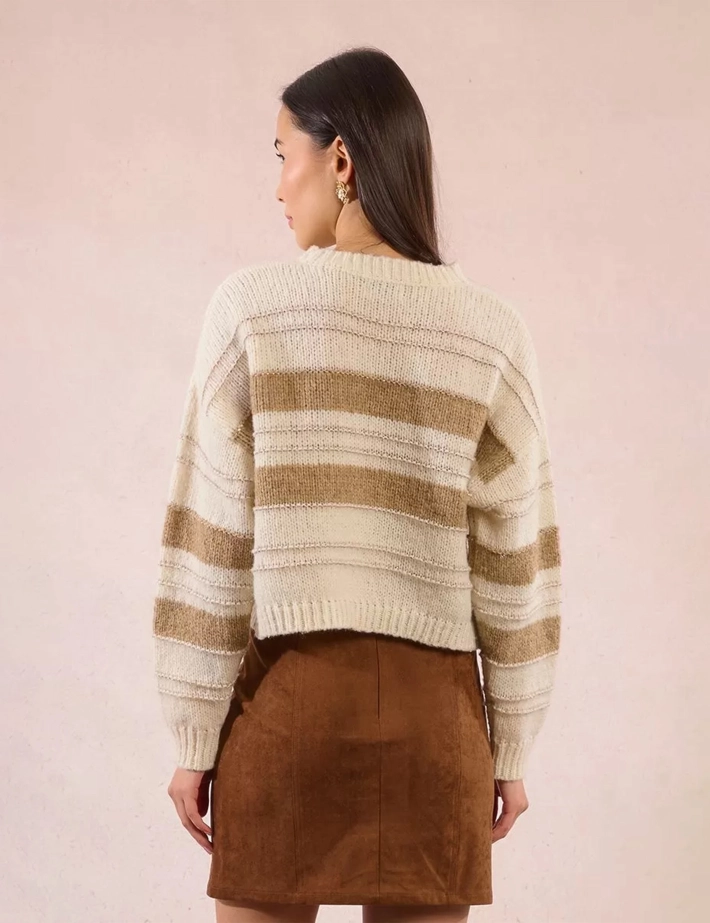 MOLLY BRACKEN Pull en Maille Femme Rayé Ecru Beige - 2