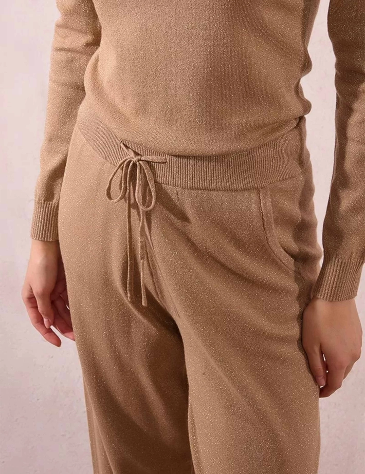 MOLLY BRACKEN Pantalon Femme en Maille Brillant Beige - 3