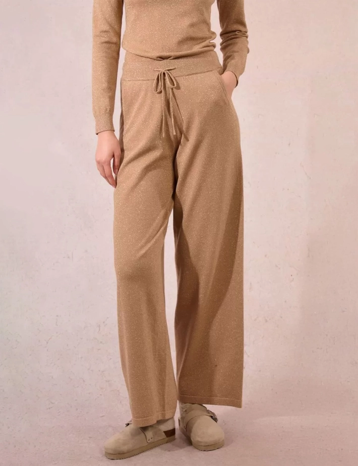 MOLLY BRACKEN Pantalon Femme en Maille Brillant Beige