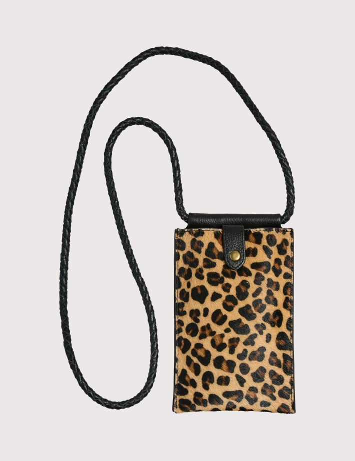PIECES Pochette Téléphone Daino en Cuir Léopard