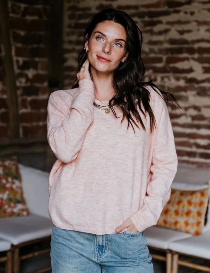 Rue Mazarine Pull Livia Col Rond Blush