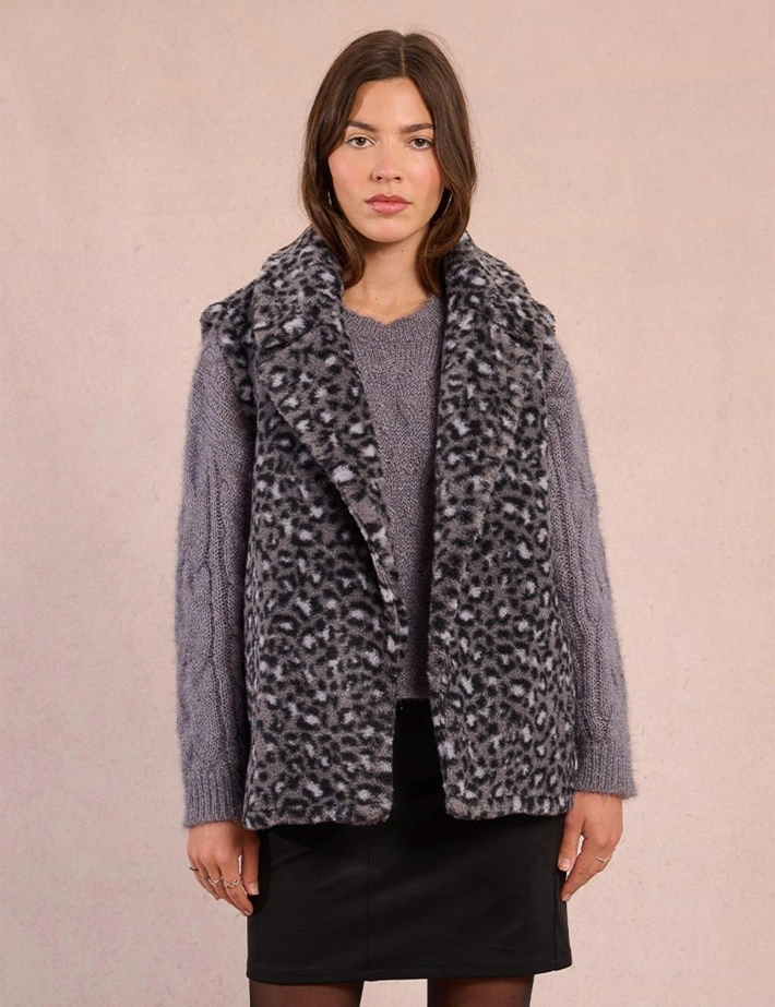 MOLLY BRACKEN Veste Femme Sans Manches Léopard Gris