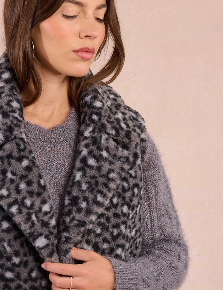 MOLLY BRACKEN Veste Femme Sans Manches Léopard Gris - 3