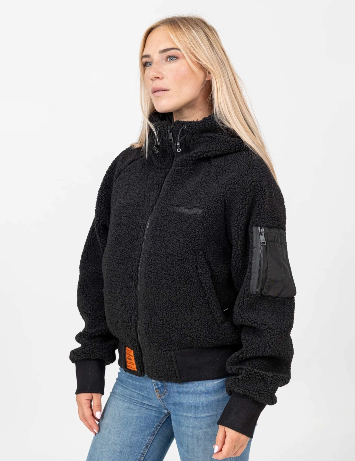 BOMBERS ORIGINALS Veste Fourrure Capuche Femme Hood Noir - 2