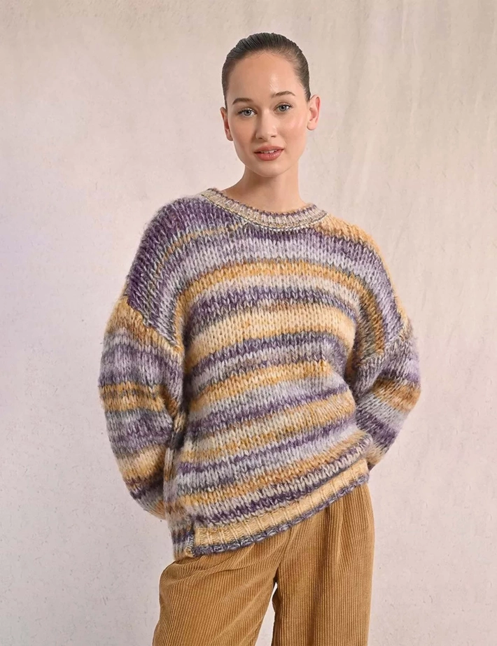 MOLLY BRACKEN Pull Femme en Maille Rayé Mauve