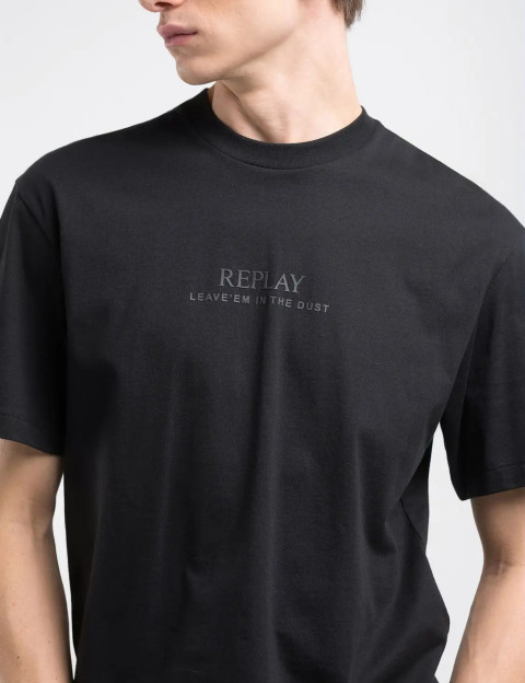 REPLAY T-Shirt Homme Manche Courtes Logo Avant Relief Noir - 2