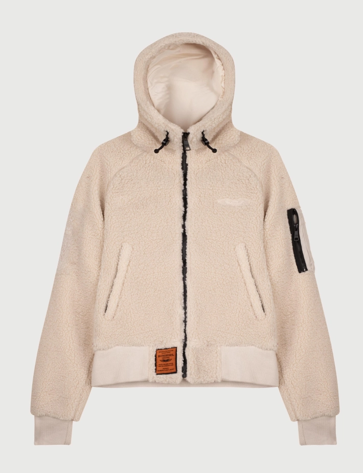 BOMBERS ORIGINALS Veste Fourrure Capuche Femme Hood Crème