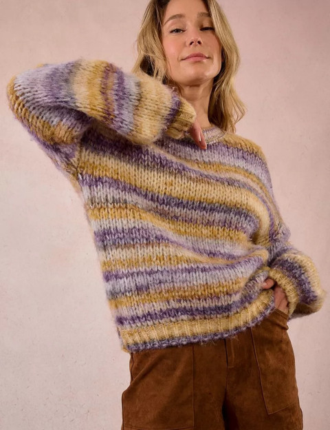 MOLLY BRACKEN Pull Femme en Maille Rayé Mauve - 2