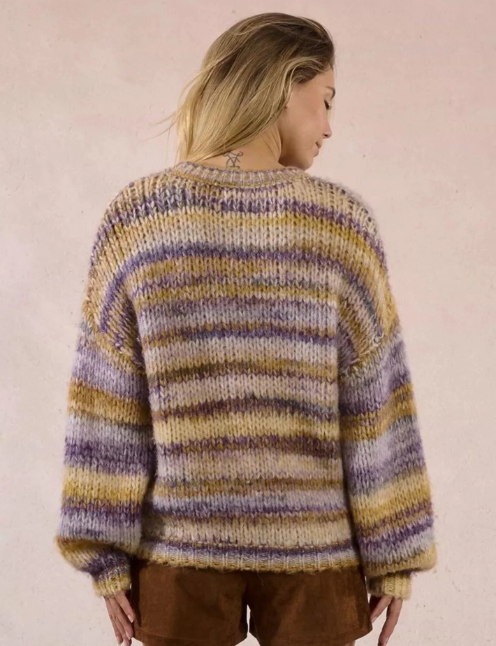 MOLLY BRACKEN Pull Femme en Maille Rayé Mauve - 3
