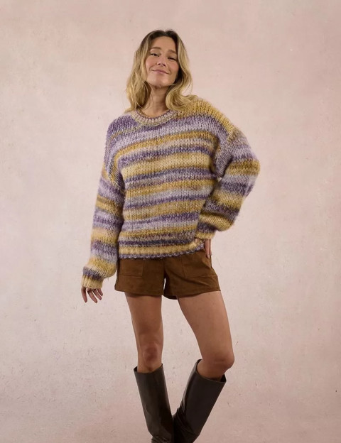 MOLLY BRACKEN Pull Femme en Maille Rayé Mauve - 4