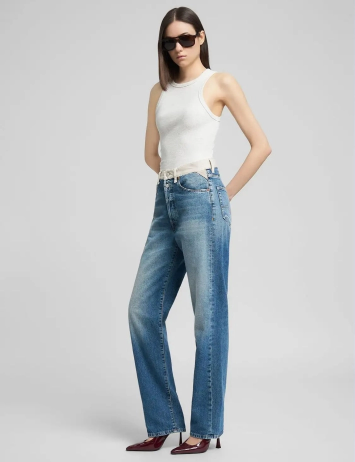 REPLAY Jean Femme Straight W9Z1 Bleu Clair Ceinture Beige - 6