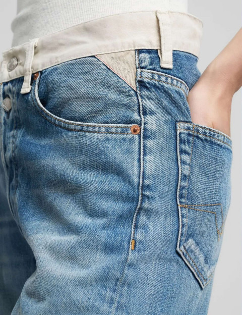 REPLAY Jean Femme Straight W9Z1 Bleu Clair Ceinture Beige - 7