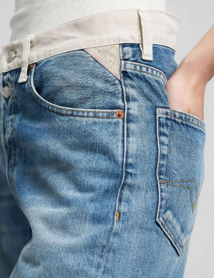 REPLAY Jean Femme Straight W9Z1 Bleu Clair Ceinture Beige - 7