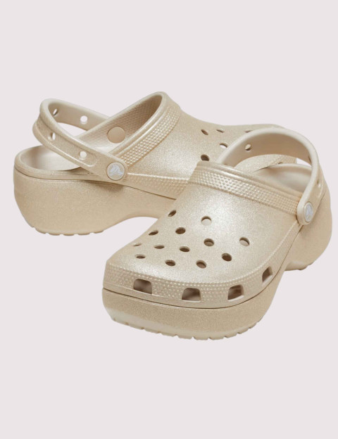 Crocs Sabots Femme Classic Platform Glitter Clog Champagne - 4