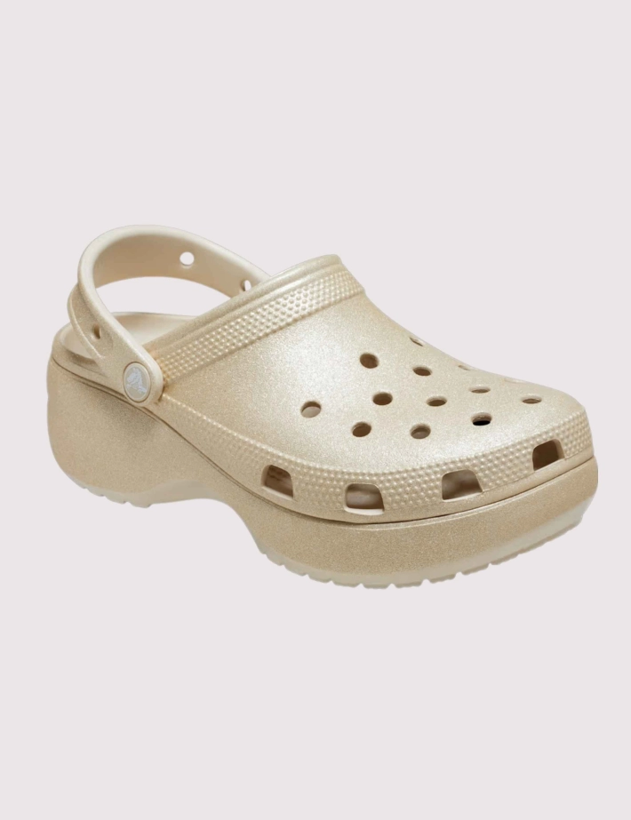 Crocs Sabots Femme Classic Platform Glitter Clog Champagne - 5