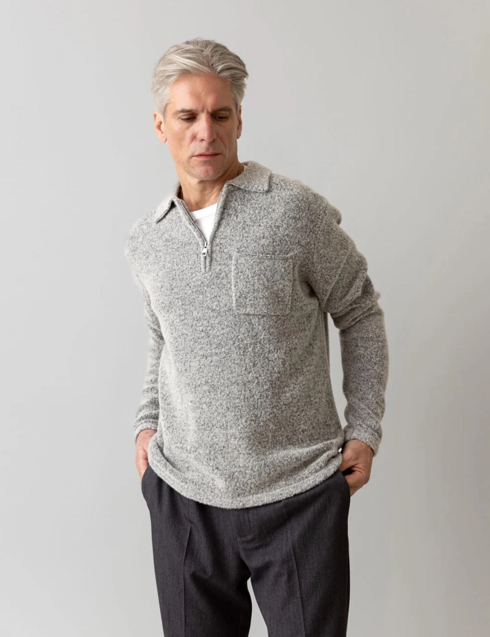 MOS MOSH Polo Manches Longues Homme Zip Ryan Soft Gris - 2