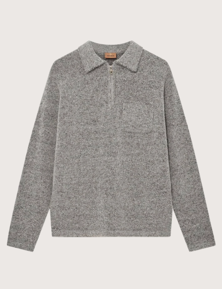 MOS MOSH Polo Manches Longues Homme Zip Ryan Soft Gris