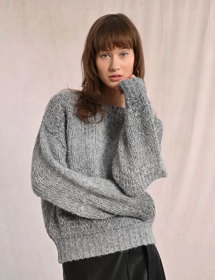 MOLLY BRACKEN Pull Femme en Maille Gris