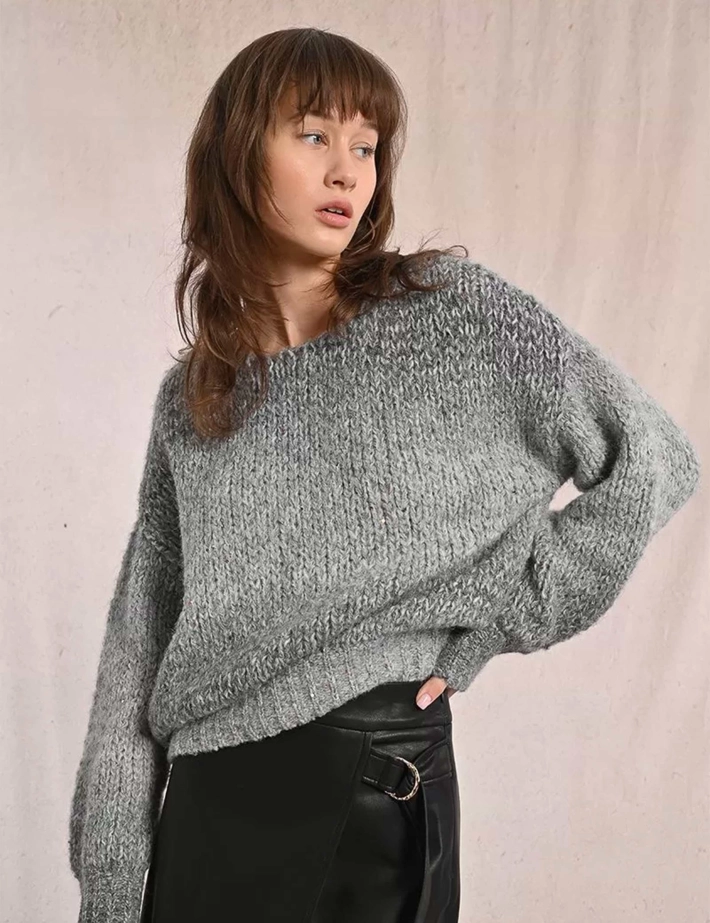 MOLLY BRACKEN Pull Femme en Maille Gris - 3