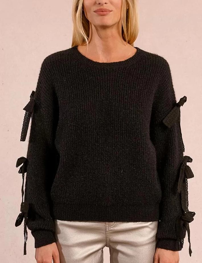 MOLLY BRACKEN Pull  Femme en Maille avec Noeud Noir - 3