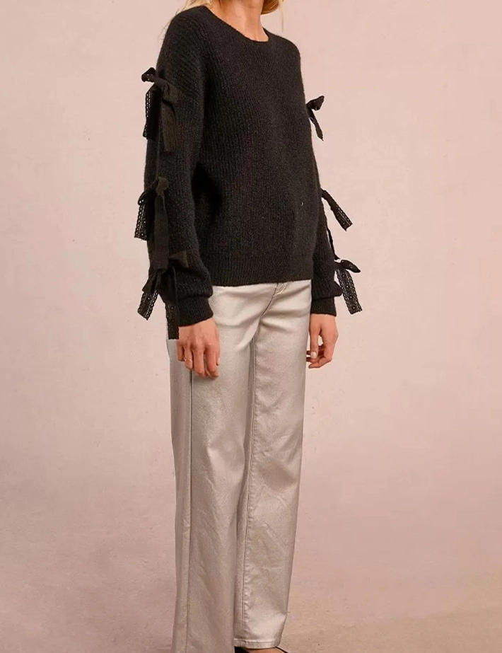 MOLLY BRACKEN Pull  Femme en Maille avec Noeud Noir - 4