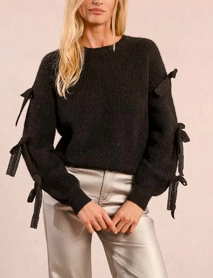 MOLLY BRACKEN Pull  Femme en Maille avec Noeud Noir