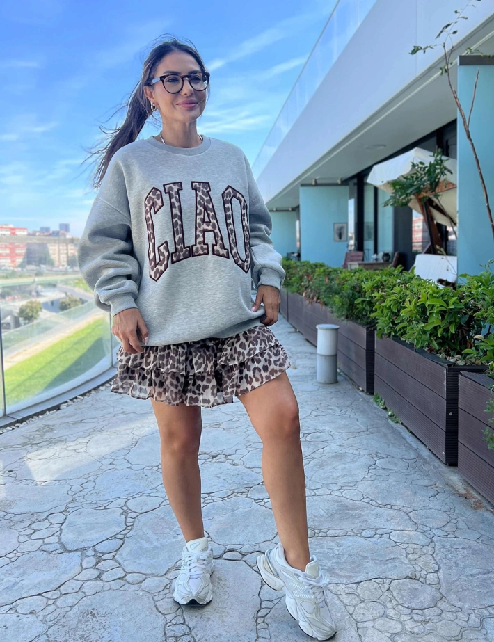 Max Mila Sweat Femme Logo Léopard Ciao Gris