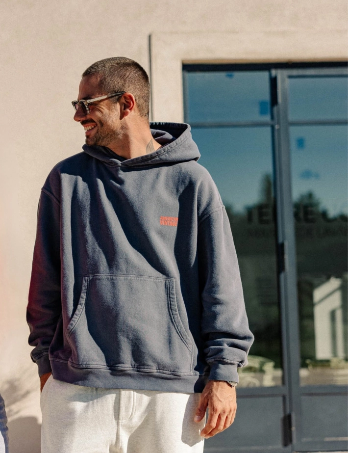 American Vintage Pull Homme à Capuche Plizzy Gris Vintage - 7