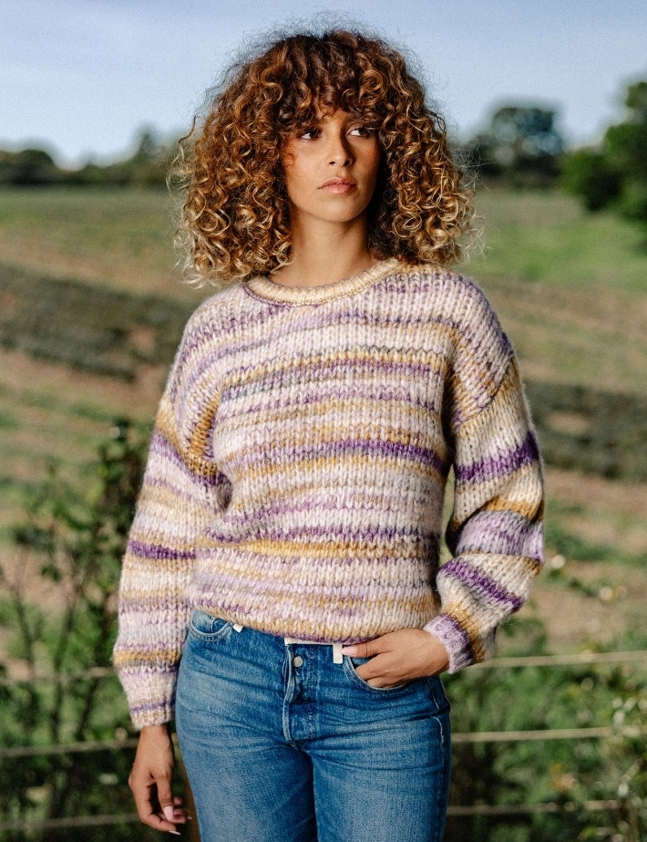 MOLLY BRACKEN Pull Femme en Maille Rayé Mauve - 6