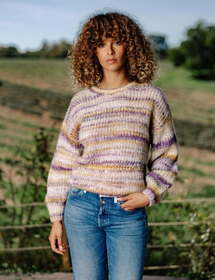 MOLLY BRACKEN Pull Femme en Maille Rayé Mauve - 5