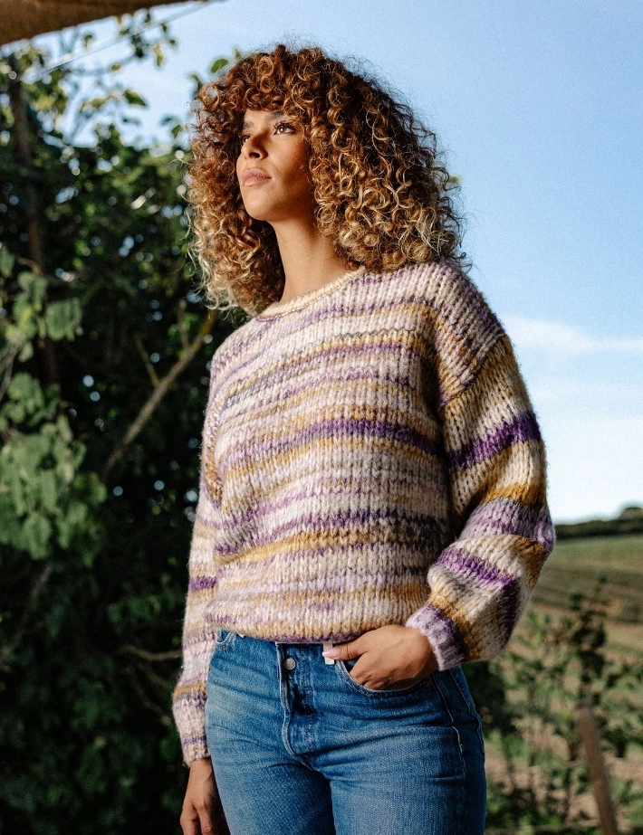 MOLLY BRACKEN Pull Femme en Maille Rayé Mauve - 7
