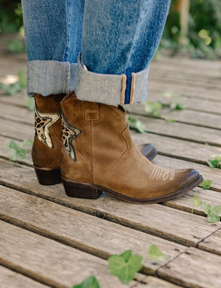History541 Bottines Santiags Basses Camoscio Daim K225 Marron