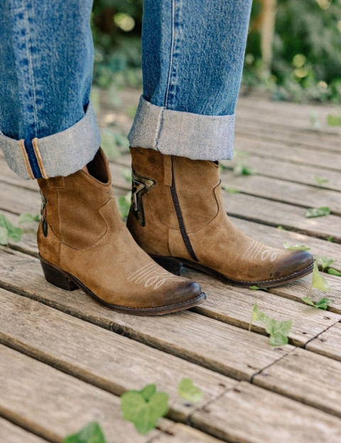 History541 Bottines Santiags Basses Camoscio Daim K225 Marron - 3
