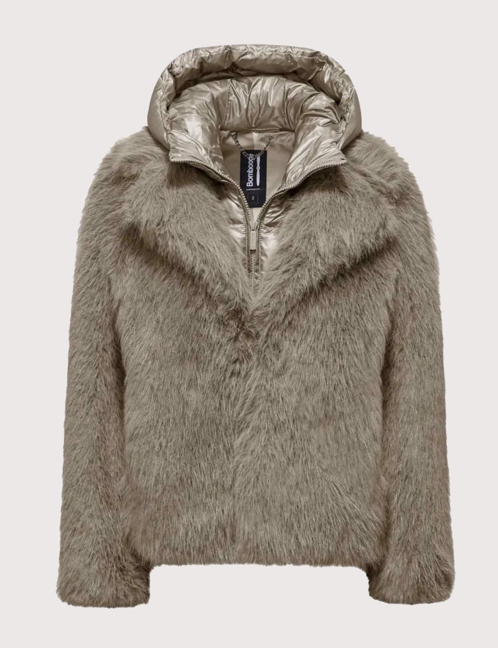Bomboogie Veste Femme à Fourrure Taupe
