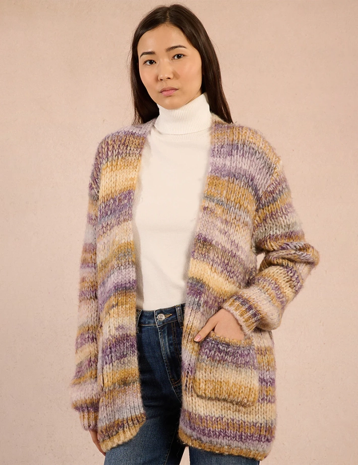 MOLLY BRACKEN Cardigan Femme en Maille Rayé Mauve - 2