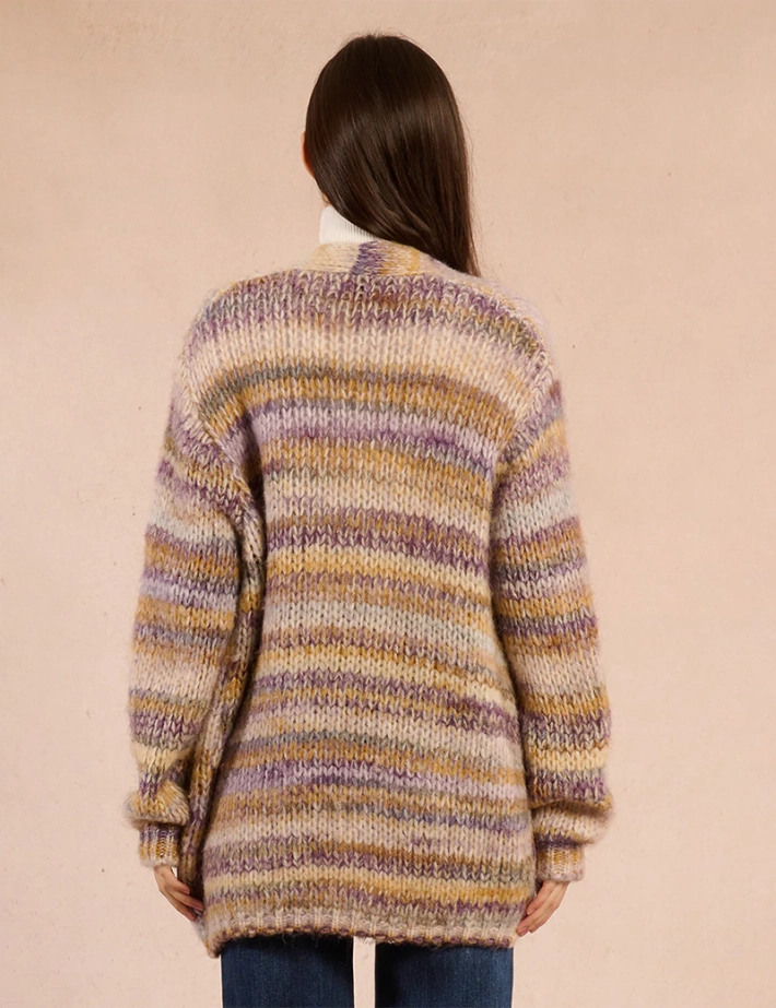 MOLLY BRACKEN Cardigan Femme en Maille Rayé Mauve - 3