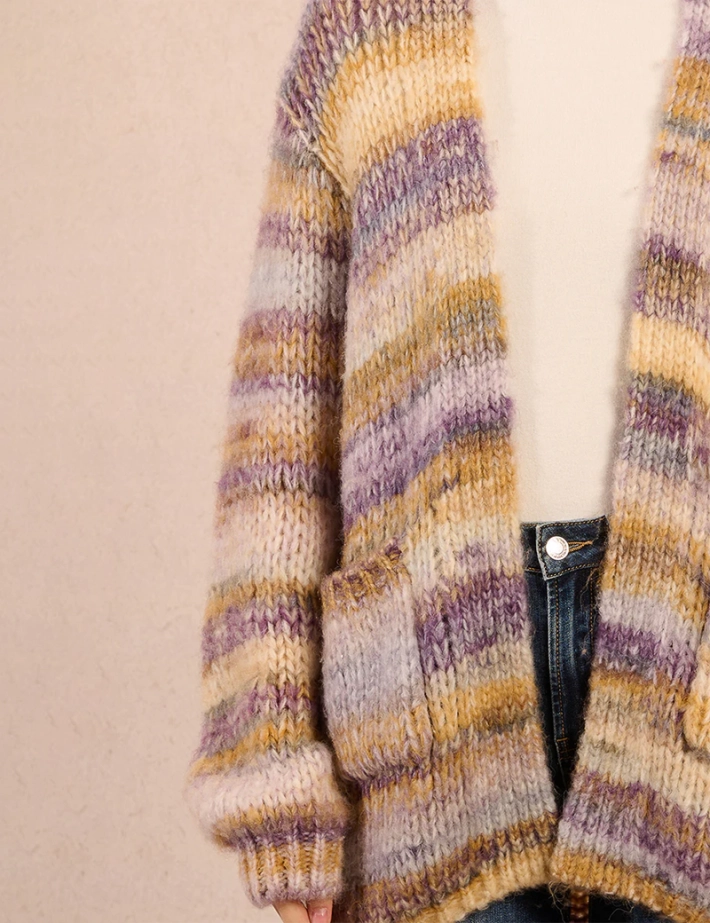 MOLLY BRACKEN Cardigan Femme en Maille Rayé Mauve - 4
