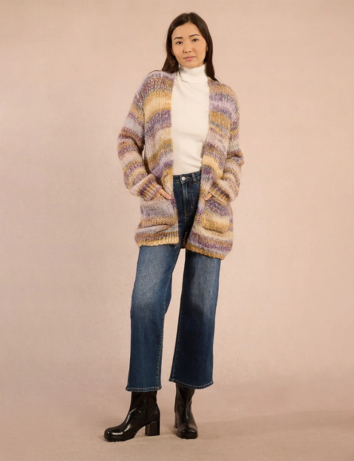 MOLLY BRACKEN Cardigan Femme en Maille Rayé Mauve - 5