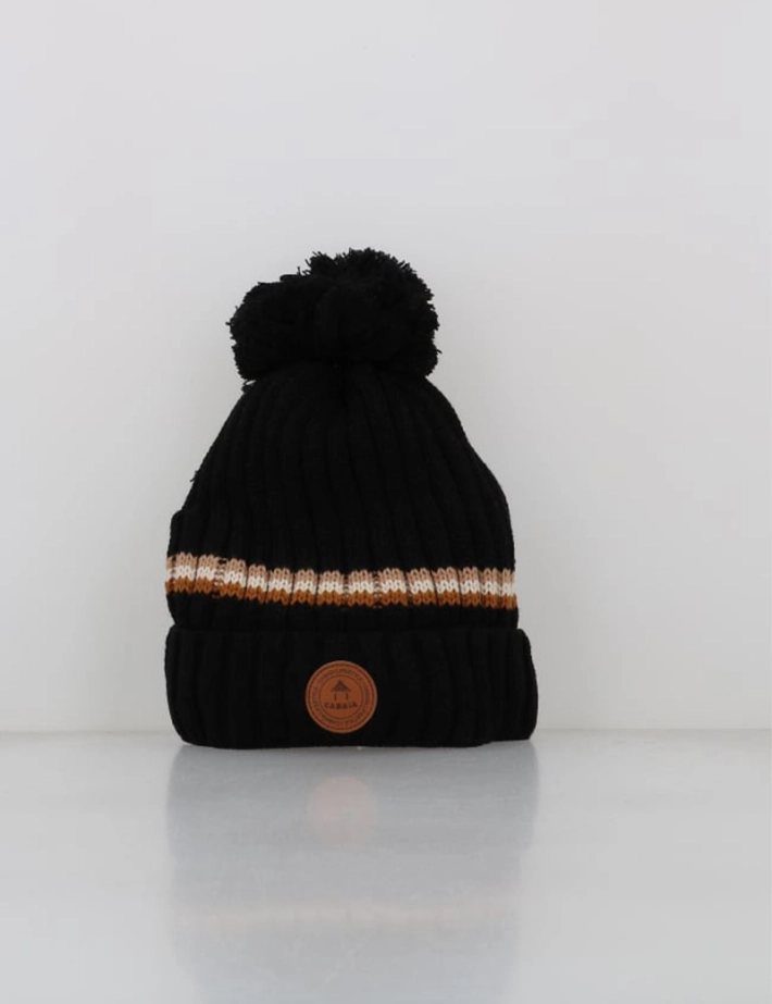 CABAIA Bonnet Beanie Manhattan 3 Pompons Noir Marron - 4