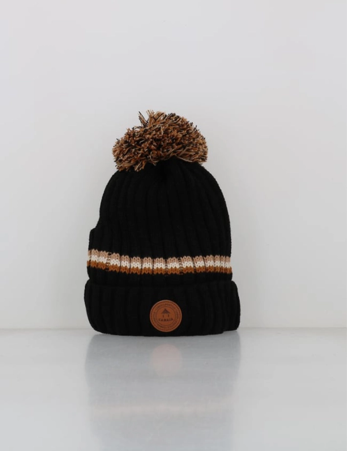 CABAIA Bonnet Beanie Manhattan 3 Pompons Noir Marron - 5