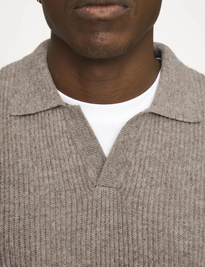 Resteröds Pull Homme Col V en Maille Kane Beige - 5