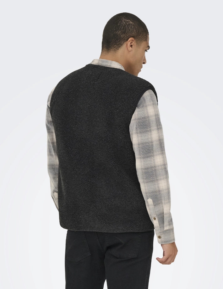Only & Sons Veste Sherpa Sans Manches Homme Tony Anthracite - 3