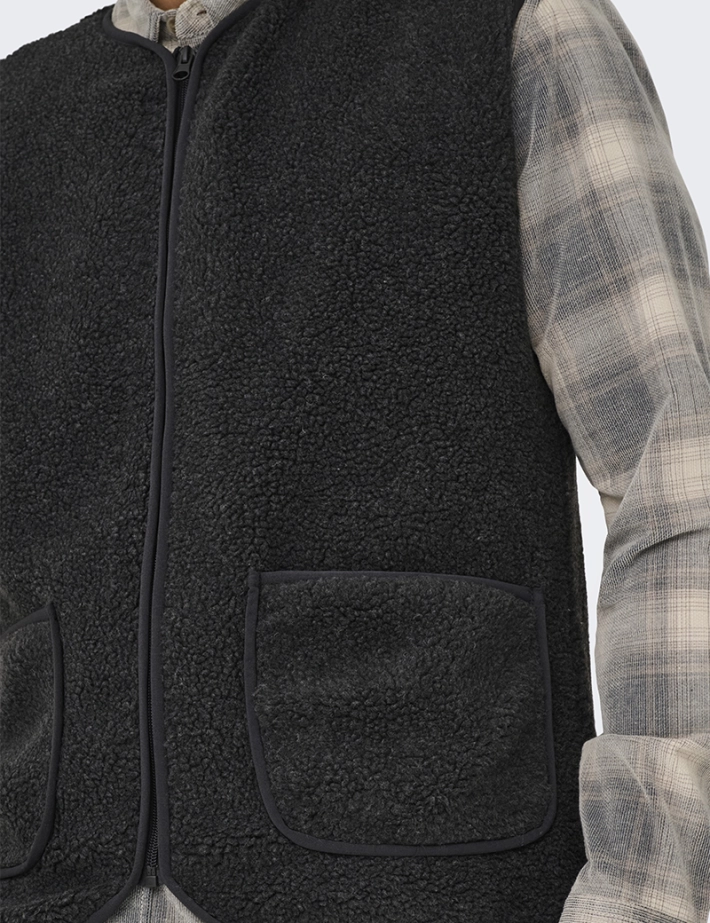Only & Sons Veste Sherpa Sans Manches Homme Tony Anthracite - 5